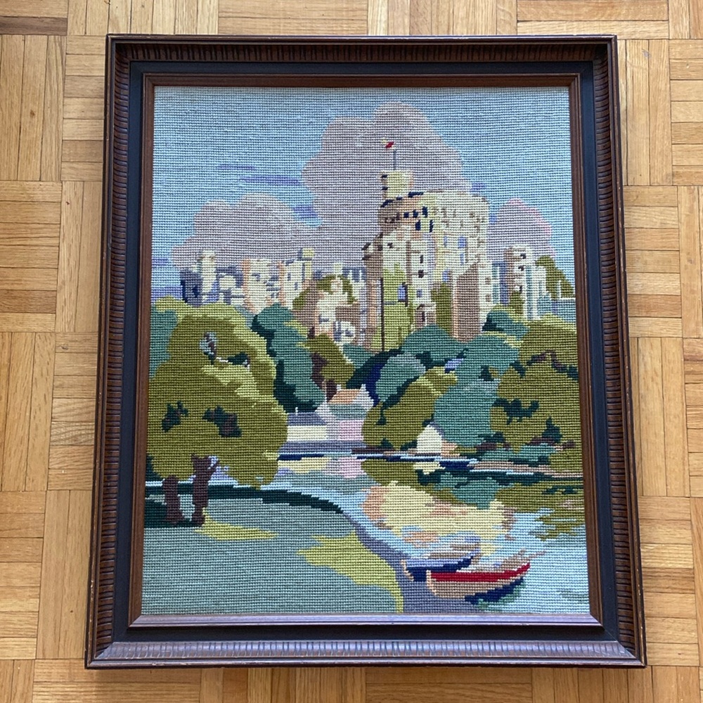 VINTAGE - TAPESTRY OF `WINDSOR CASTLE` SOFT - NEEDLEPOINT ART FRAMED LArge